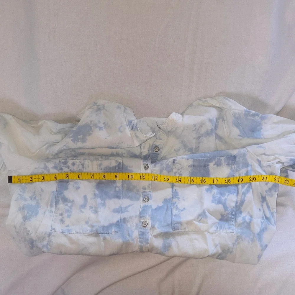 Vintage America Blues Button Down Women L Blue Excellent Tie Dye Roll Tab‎ Boho